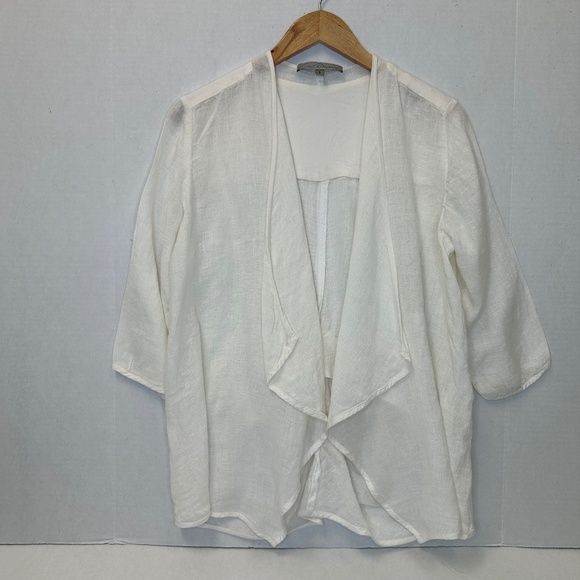 Emil Rutenberg Linen Blend Pearl Color Open Cardigan Fringe Front size 8 - Picture 1 of 10